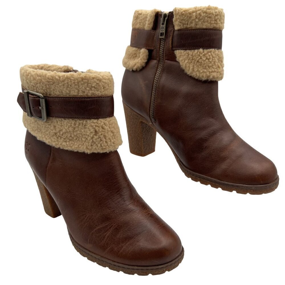 Timberland Glancy NEW Womens 10 Leather Ortholite Boots Shearling Cuff Buckle - Picture 2 of 16